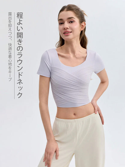 クロス メッシュ 半袖 ピラティスウェア パッド付き